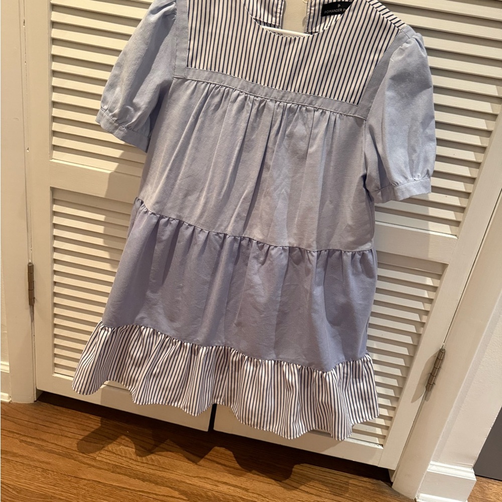 Pomander Place Blue and White Tiered Ruffled Sundress
